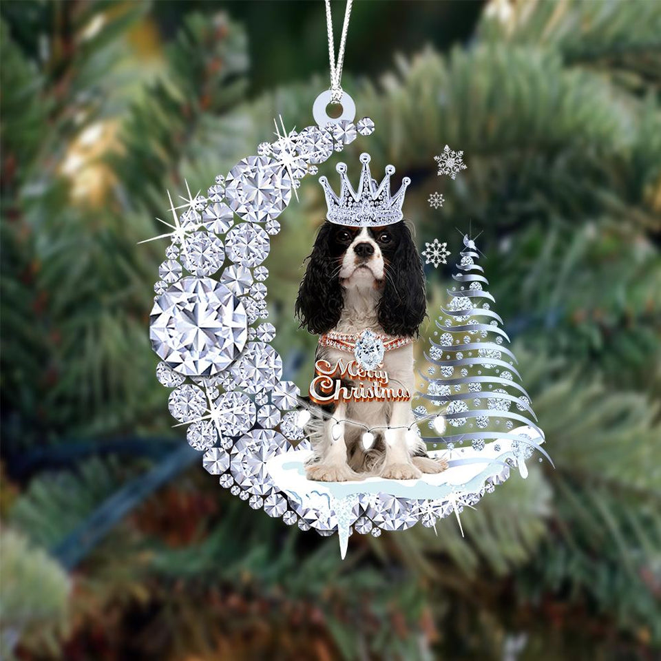 Cavalier King Charles Spaniel Diamond Moon Merry Christmas Ornament Christmas Decoration