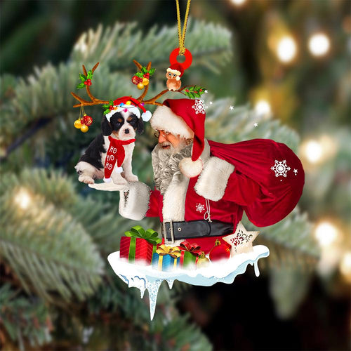 Cavalier King Charles Spaniel And Santa Claus Christmas Ornament Godmerch