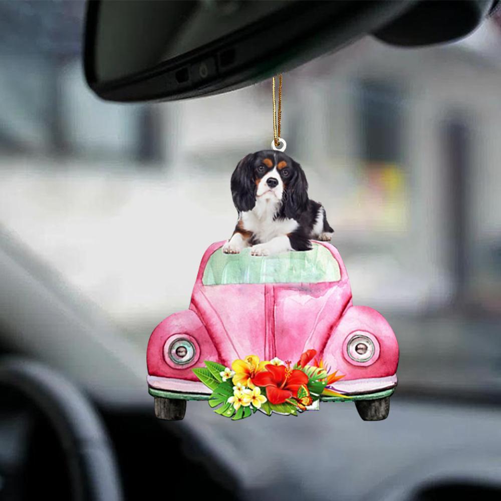 Cavalier King Charles Spaniel-Pink Hippie Car-Two Sided Ornament