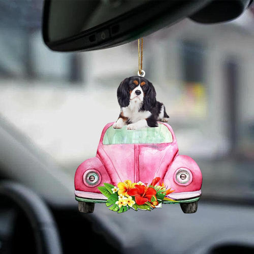 Cavalier King Charles Spaniel-Pink Hippie Car-Two Sided Ornament