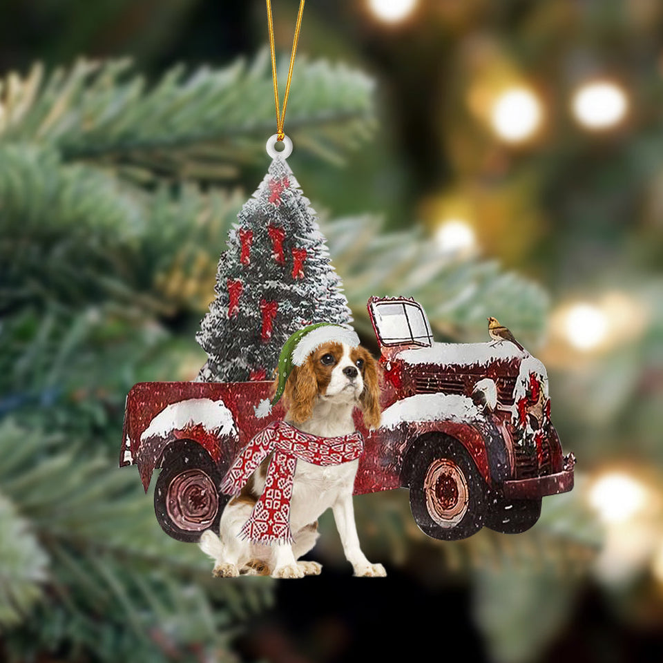 Cavalier King Charles Spaniel 2-Christmas Truck Two Sided Ornament, Christmas Ornament, Car Ornament