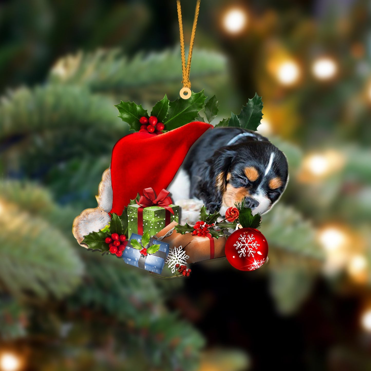Cavalier King Charles Spaniel 2-Sleeping In Hat Two Sides Ornament Dog Sleeping Ornament