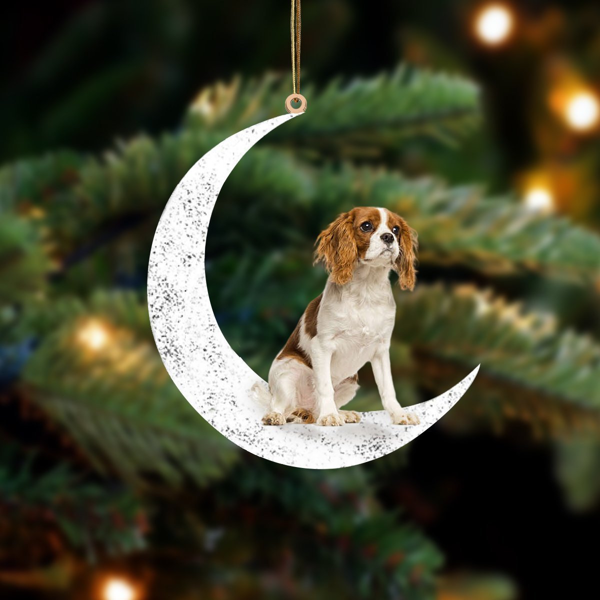 Cavalier King Charles Spaniel 2 Sit On The Moon Two Sided Ornament Dog Hanging Christmas Ornament