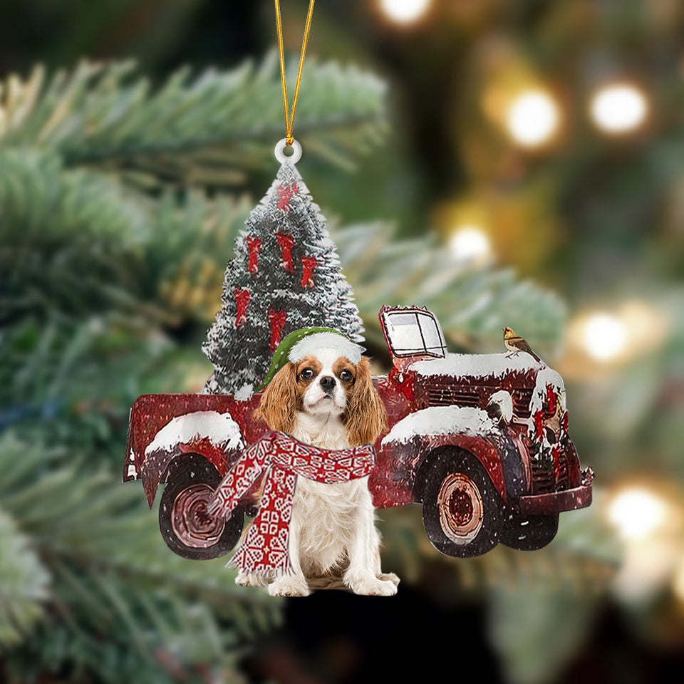 Cavalier King Charles Spaniel 3-Christmas Truck Two Sided Ornament, Christmas Ornament, Car Ornament