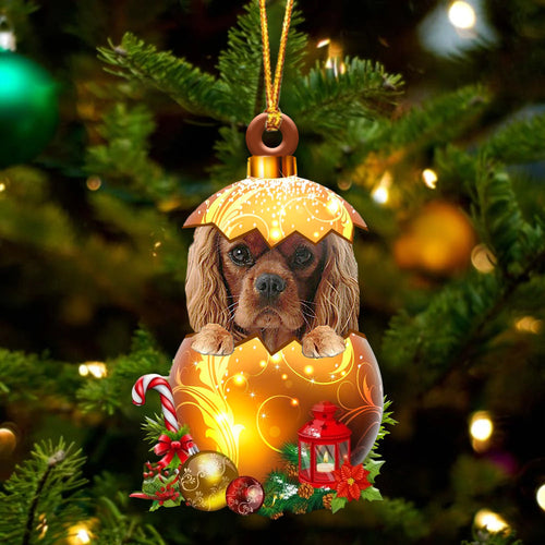 Cavalier King Charles Spaniel 3 In Golden Egg Christmas Ornament