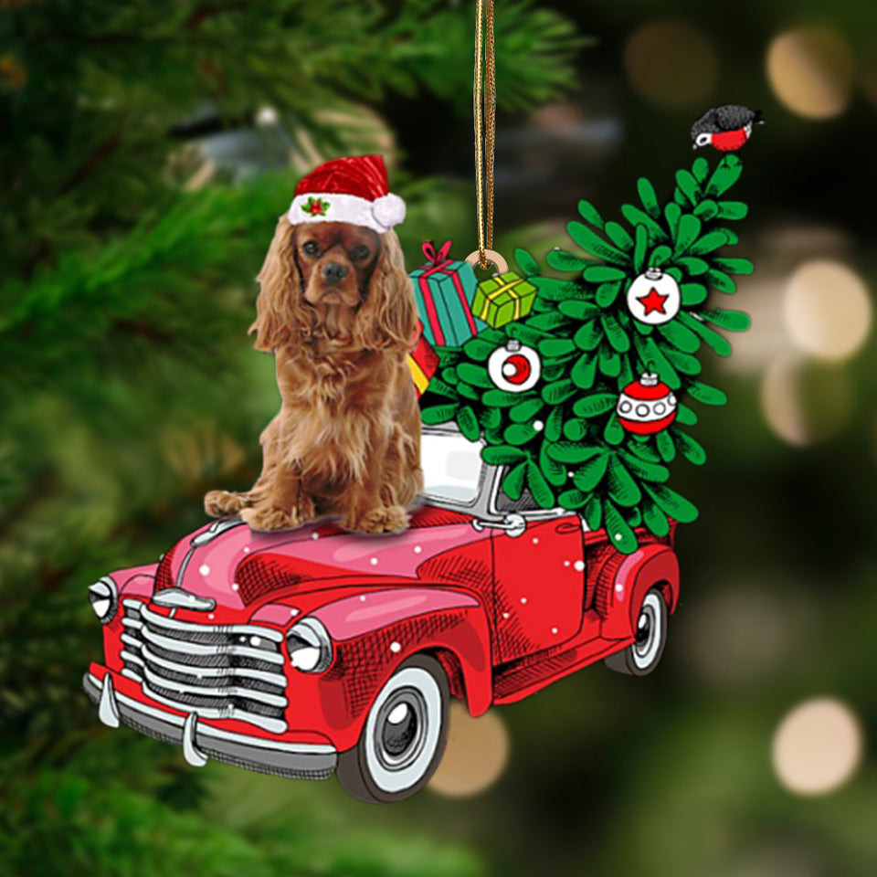 Ornament- Cavalier King Charles Spaniel 4-Pine Truck Hanging Ornament, Happy Christmas Ornament, Car Ornament