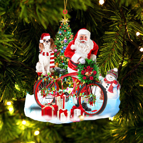 Godmerch- Cavalier King Charles Spaniel On Santa's Bike Ornament Dog Ornament, Car Ornament, Christmas Ornament