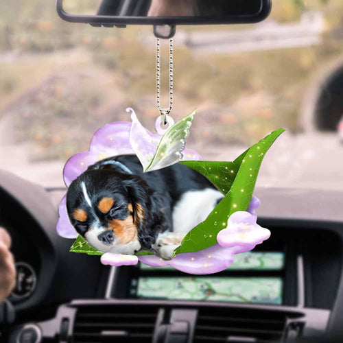 Cavalier King Charles Spaniel Car Hanging Ornament, Pet Sleep On Fallen Leaves Ornament