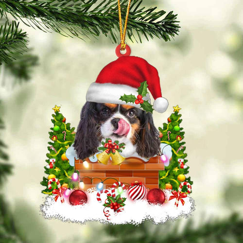 Cavalier King Charles Spaniel In The Chimney Hanging Ornament Dog Christmas Ornament