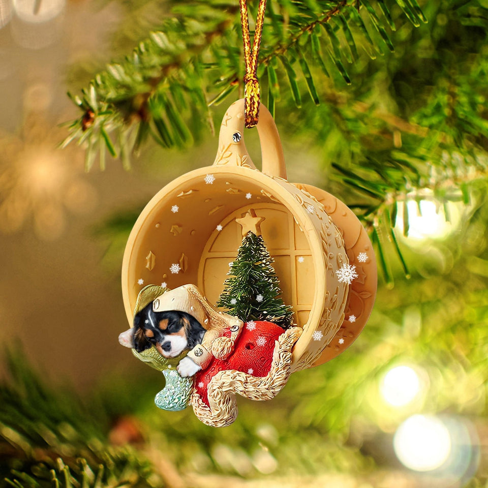 Godmerch Cavalier King Charles Spaniel Sleeping In A Tiny Cup Christmas Holiday-Two Sided Ornament