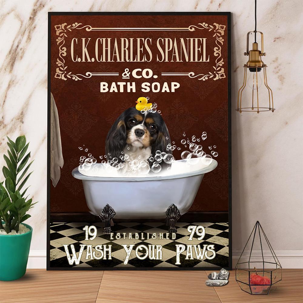 Cavalier King Charles Spaniel & Co. Bath Soap Wash Your Paws Dog Canvas And Poster, Wall Decor Visual Art