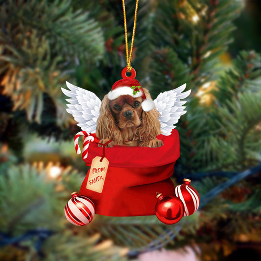 Cavalier King Charles Spaniel Angel Gift From Santa Christmas Ornament, Dog Flat Acrylic Ornament