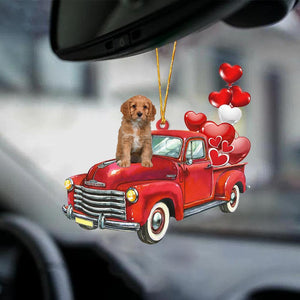 Cavapoo-Red Sports Car-Two Sided Ornament