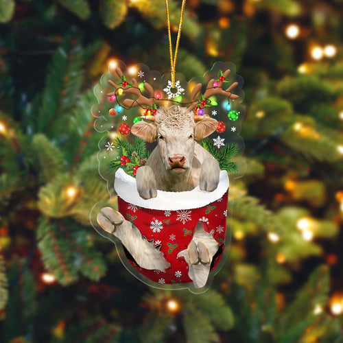 Charolais In Pocket Acrylic Ornament, Farm Christmas Ornament