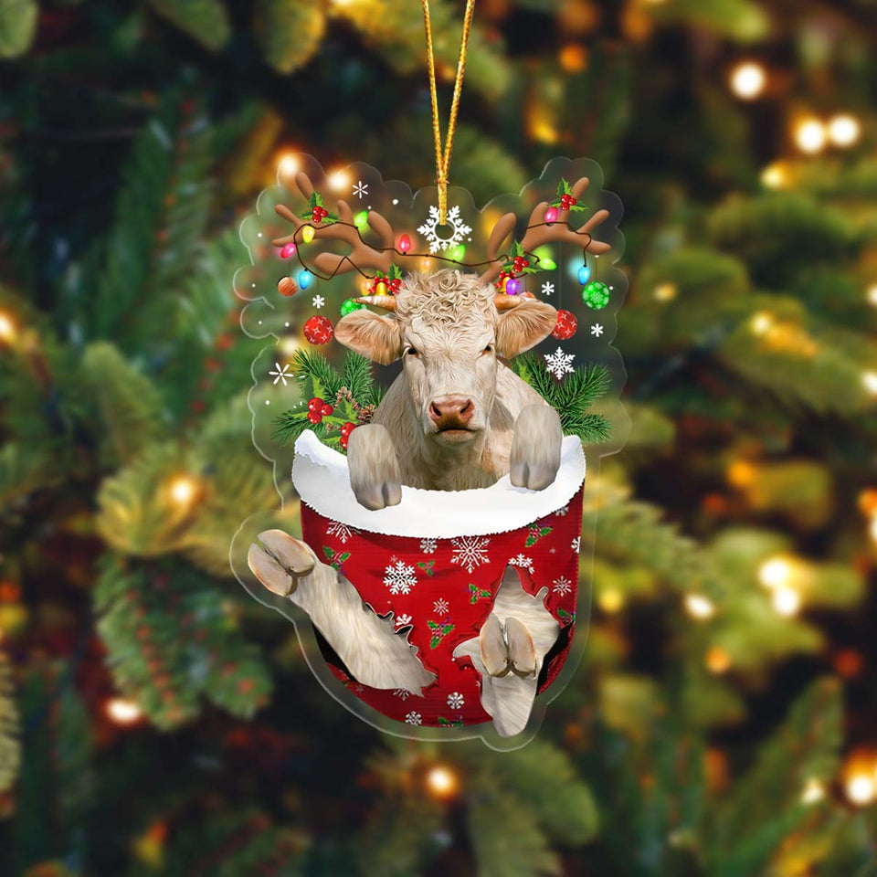Charolais In Pocket Acrylic Ornament, Farm Christmas Ornament