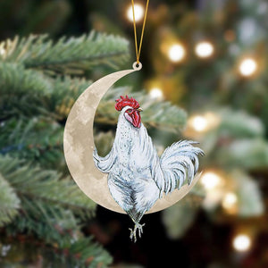 Godmerch- Ornament- Chicken Sits On The Moon Hanging Ornament Dog Ornament, Car Ornament, Christmas Ornament