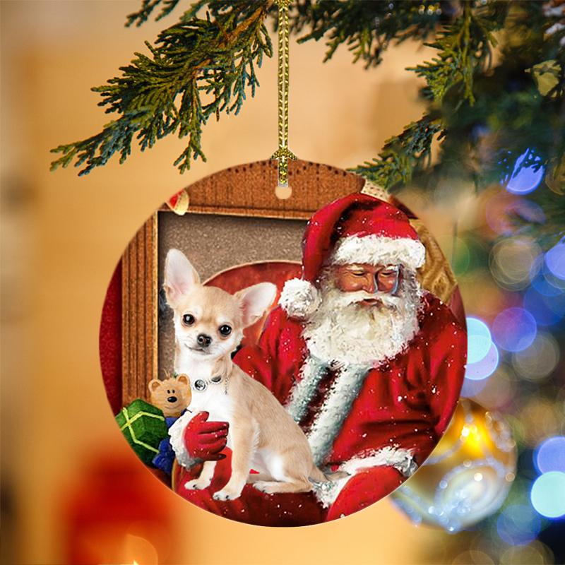 Godmerch- Ornament- Chihuahua-2 With Santa Christmas Ornament, Happy Christmas Ornament, Car Ornament