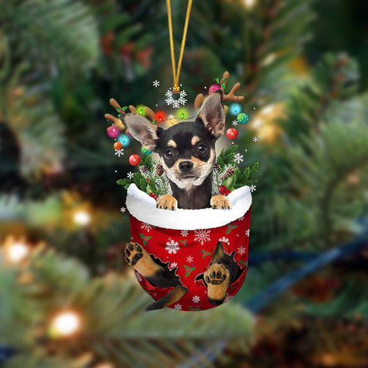 Chihuahua-In Christmas Pocket Two Sides Ornament, Christmas Dog Hanging Ornament