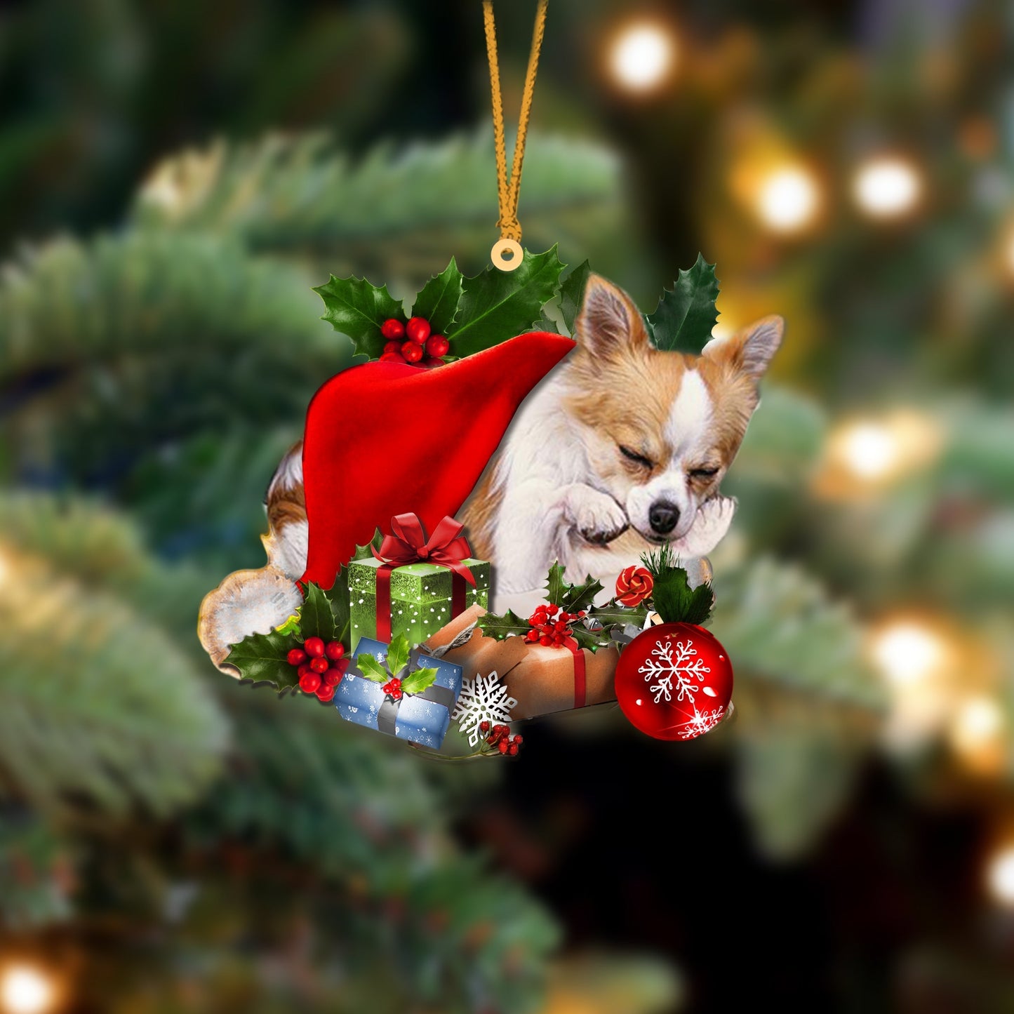 Chihuahua-Sleeping In Hat Two Sides Ornament Dog Sleeping Ornament