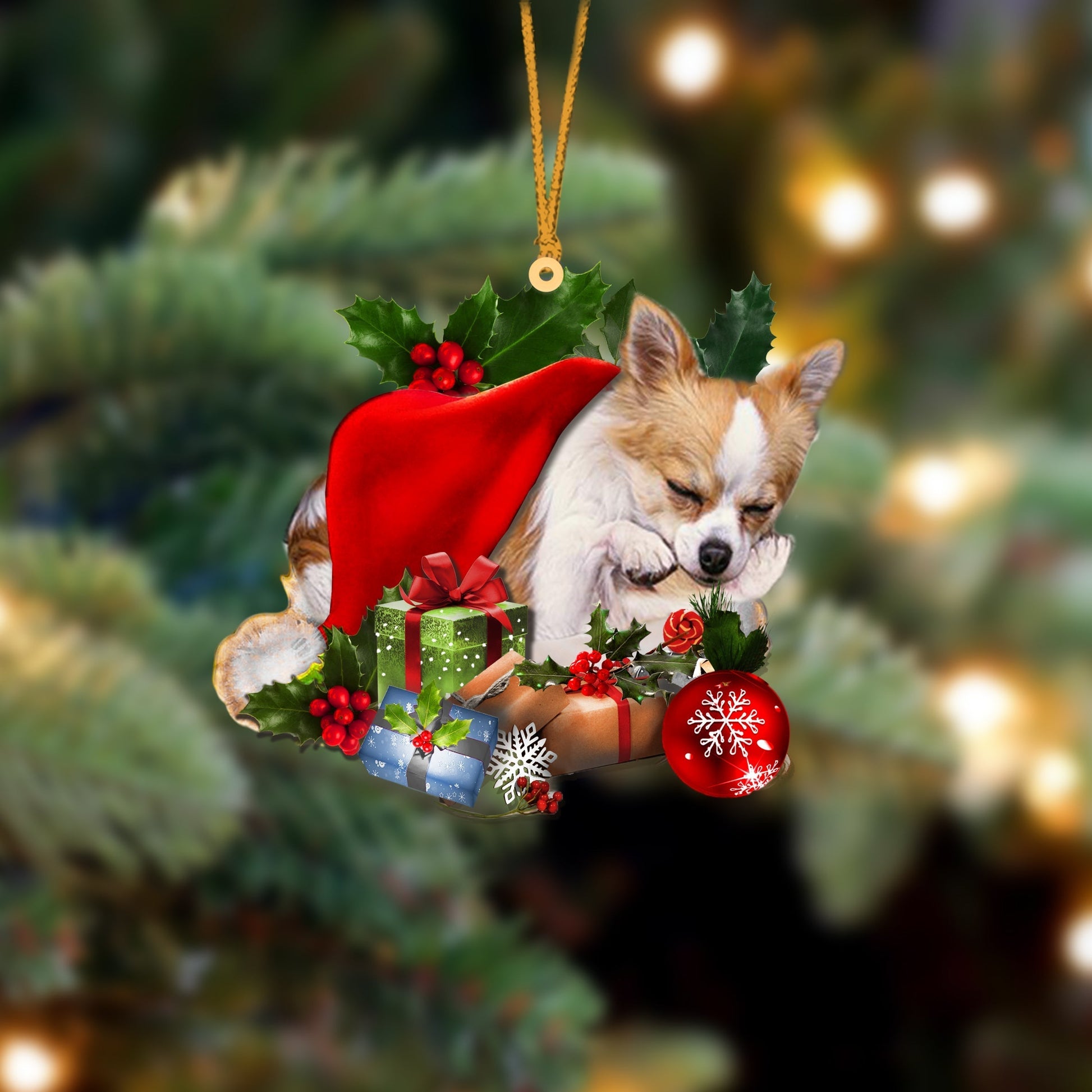 Chihuahua-Sleeping In Hat Two Sides Ornament Dog Sleeping Ornament