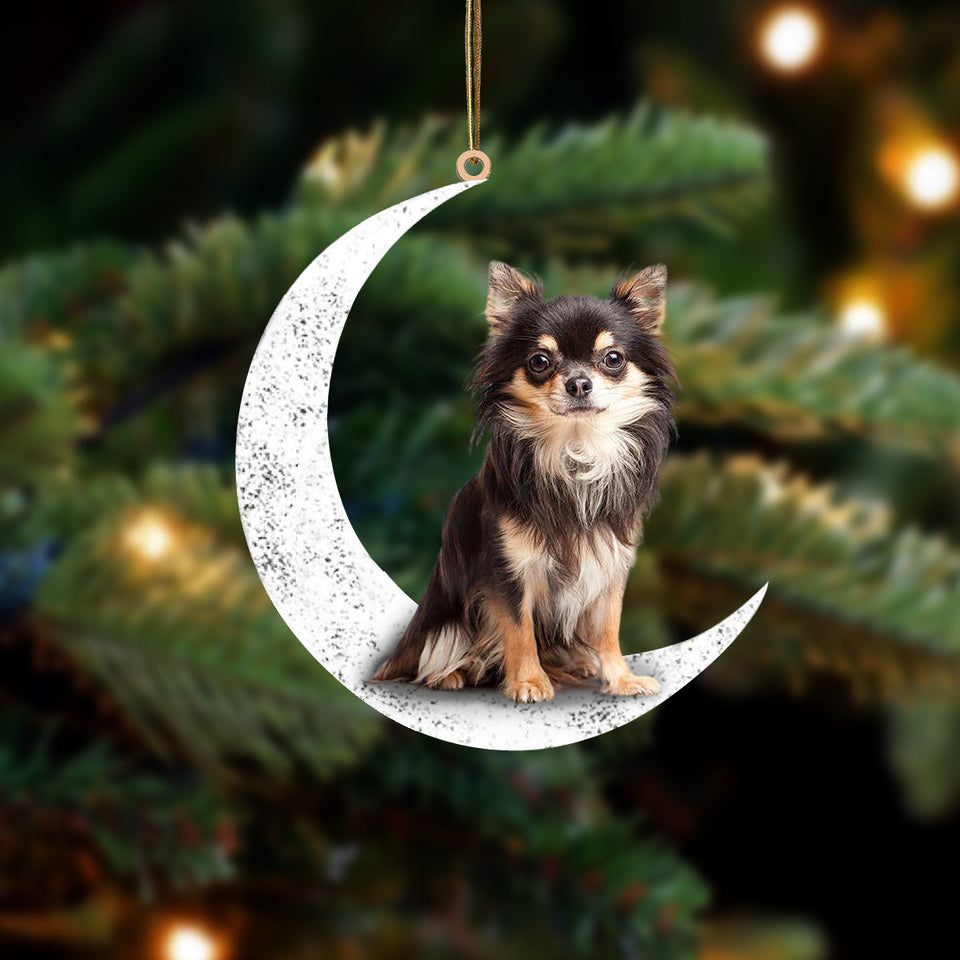 Cute Chihuahua Sit On The Moon Two Sided Ornament Dog Hanging Christmas Ornament