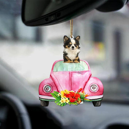 Chihuahua 2-Pink Hippie Car-Two Sided Ornament