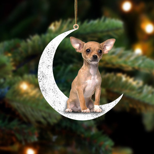 Chihuahua 2 Sit On The Moon Two Sided Ornament Dog Hanging Christmas Ornament