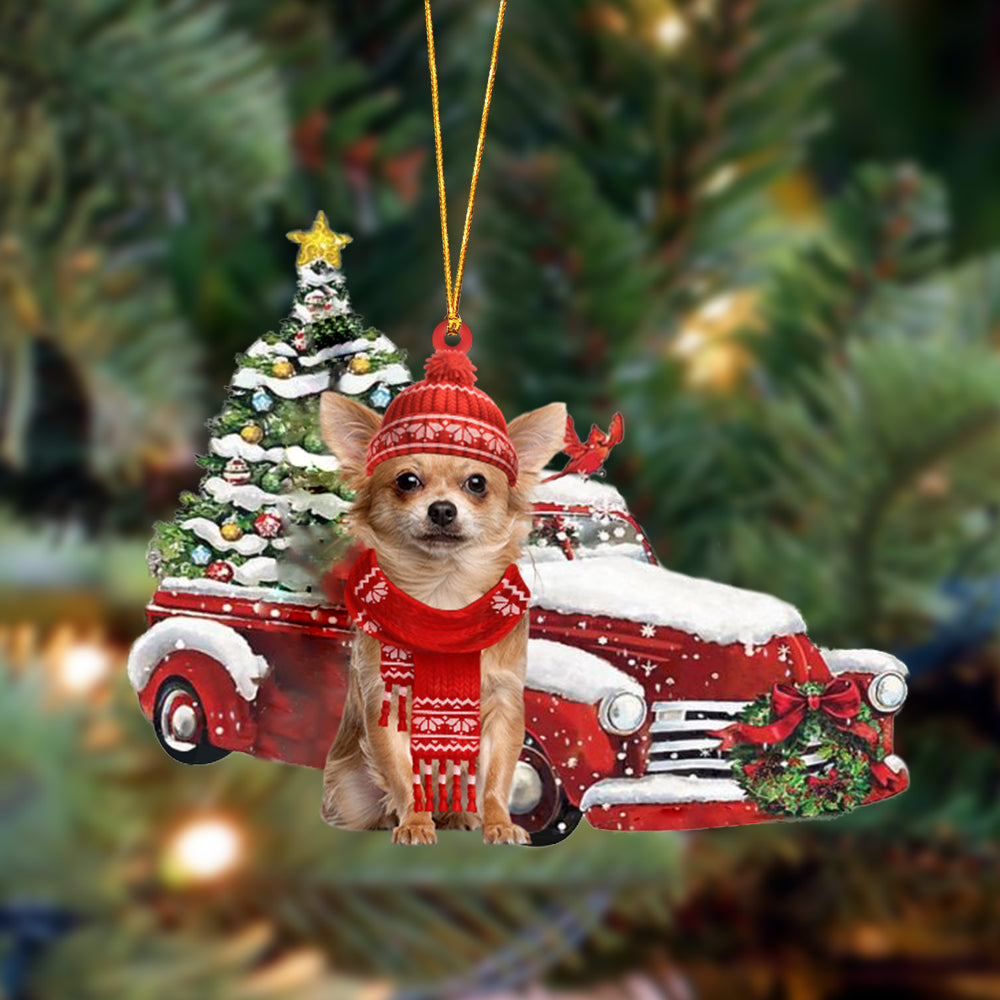 Godmerch- Ornament- Chihuahua 3-Christmas Car Two Sided Ornament, Happy Christmas Ornament, Car Ornament