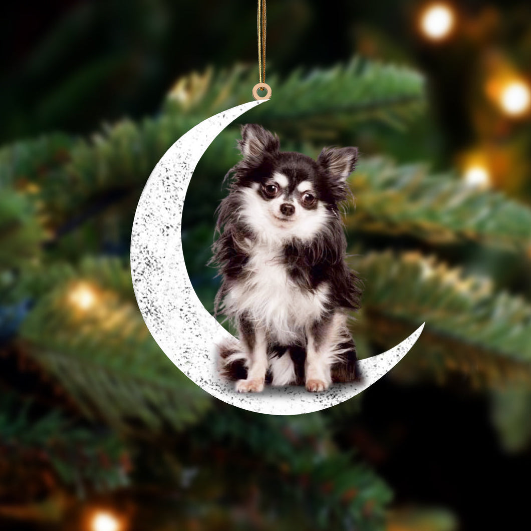 Chihuahua 3 Sit On The Moon Two Sided Ornament Dog Hanging Christmas Ornament