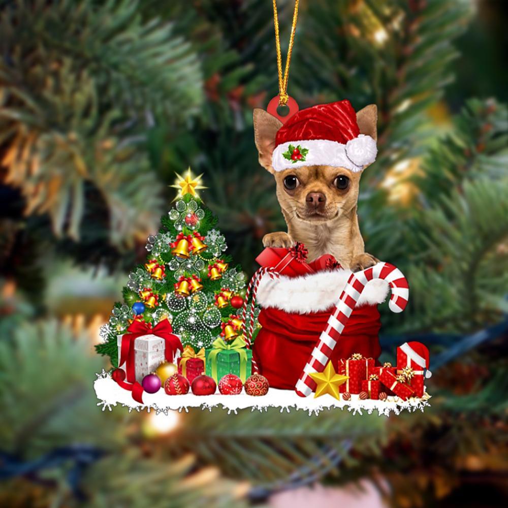 Godmerch- Ornament- Chihuahua Gift Bag Merry Christmas Ornament Dog Ornament, Car Ornament, Christmas Ornament