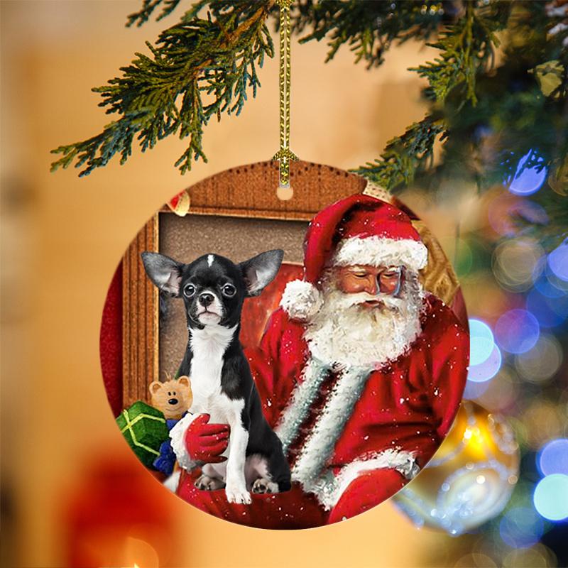 Godmerch- Ornament- Chihuahua With Santa Christmas Ornament, Happy Christmas Ornament, Car Ornament