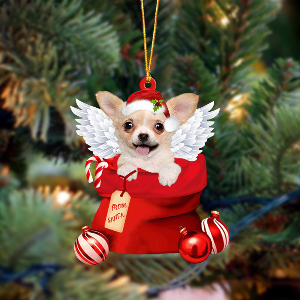 Chihuahua Angel Gift From Santa Christmas Ornament, Dog Flat Acrylic Ornament
