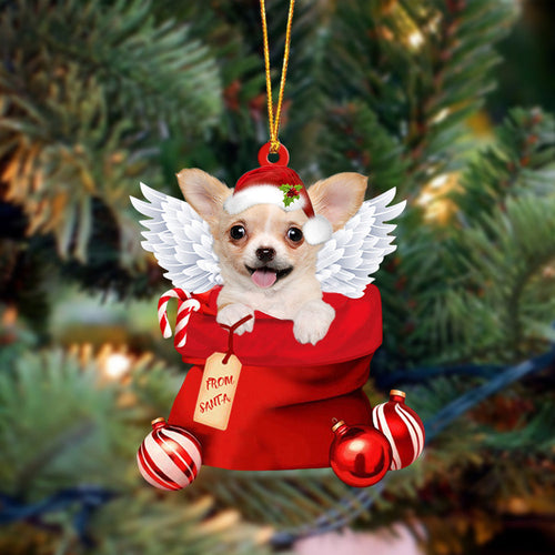 Chihuahua Angel Gift From Santa Christmas Ornament, Dog Flat Acrylic Ornament