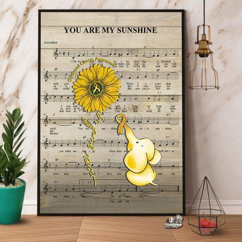 Childhood Cancer Awareness Never Give Up Elephant Sunflowers Canvas And Poster, Wall Decor Visual Art