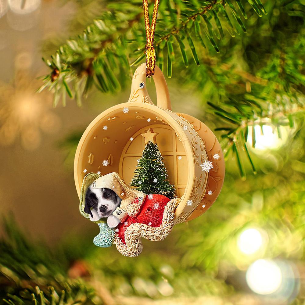 Chinese Crested Puppy Sleeping in a tiny cup Christmas Holiday-Two Sided Ornament, Christmas Ornament