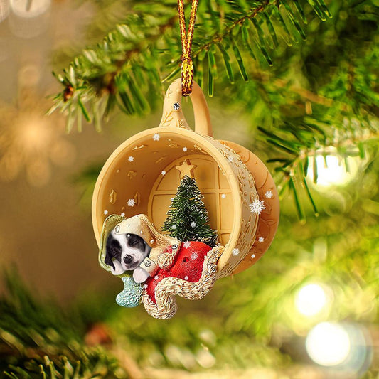 Chinese Crested Puppy Sleeping in a tiny cup Christmas Holiday-Two Sided Ornament, Christmas Ornament