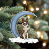 Godmerch- Chocolate Border Collie Sits On The Moon Hanging Ornament Dog Ornament, Car Ornament, Christmas Ornament