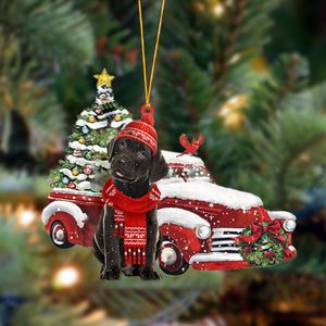 Ornament- Chocolate Labrador-Christmas Car Two Sided Ornament, Happy Christmas Ornament, Car Ornament