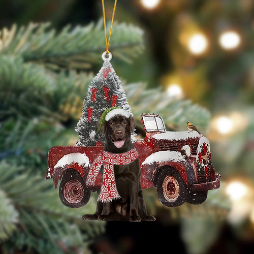 Ornament- Chocolate Labrador 2-Christmas Truck Two Sided Ornament, Happy Christmas Ornament, Car Ornament