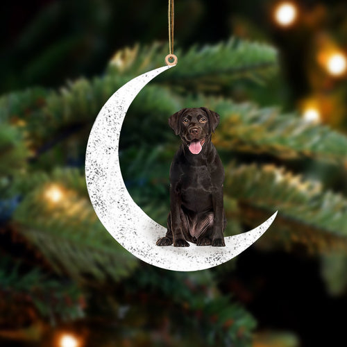 Chocolate Labrador 2 Sit On The Moon Two Sided Ornament Dog Hanging Christmas Ornament