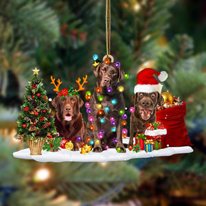 Chocolate Labrador Retriever-Christmas Dog Friends Hanging Ornament, Christmas Ornament, Car Ornament