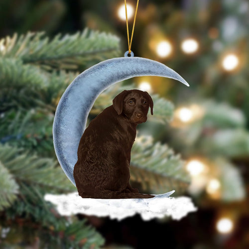 Godmerch- Chocolate Labrador Retriever Sits On The Moon Hanging Ornament Dog Ornament, Car Ornament, Christmas Ornament