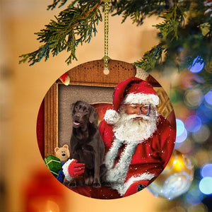 Godmerch- Ornament- Chocolate Labrador With Santa Christmas Ornament, Happy Christmas Ornament, Car Ornament