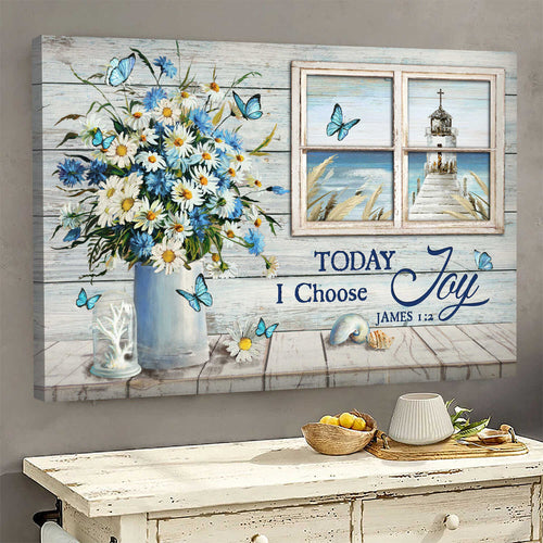 Church by the sea Daisy flower Today I choose joy - Matte Canvas