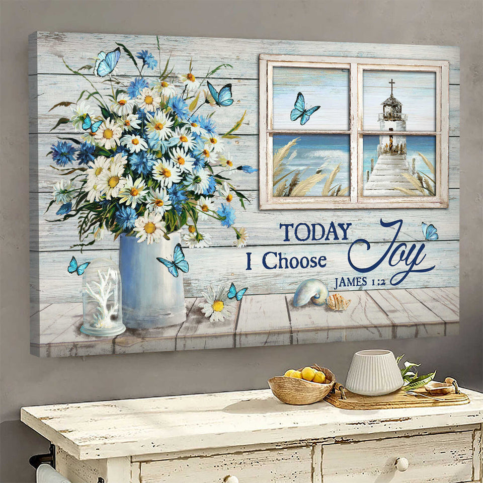 Church by the sea Daisy flower Today I choose joy - Matte Canvas