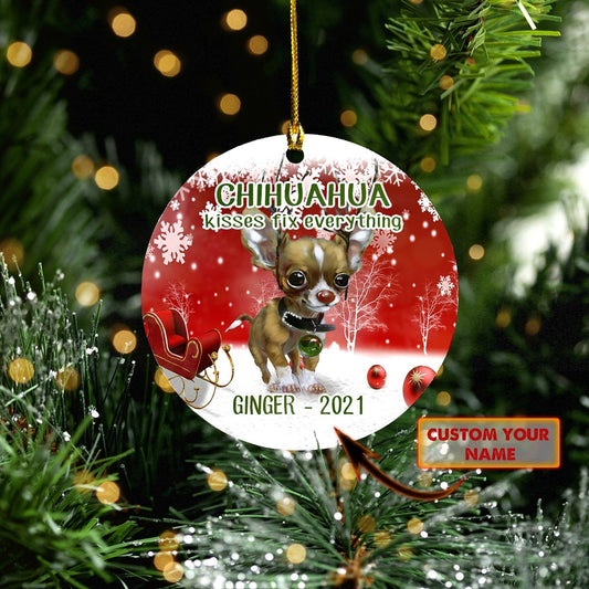 Custom Name Chihuahua Kiss fix Everything Car Ornament - Gift for Chihuahua Dog Lover