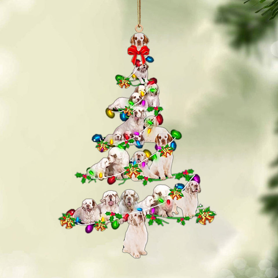 Ornament- Clumber Spaniel-Christmas Tree Lights-Two Sided Ornament, Happy Christmas Ornament, Car Ornament