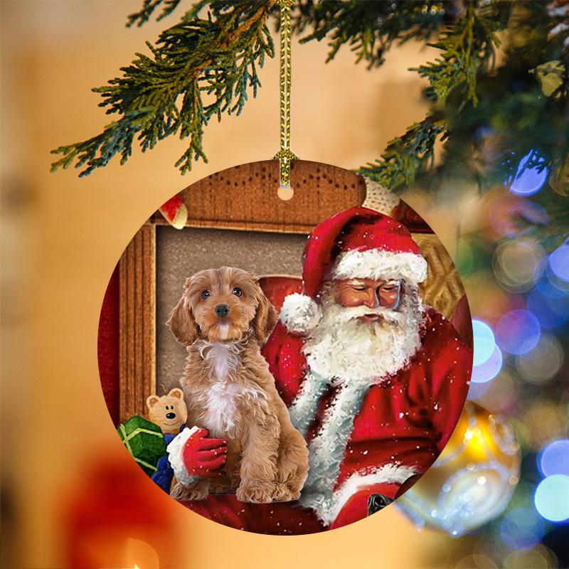 Godmerch- Ornament- Cockapoo With Santa Christmas Ornament, Happy Christmas Ornament, Car Ornament