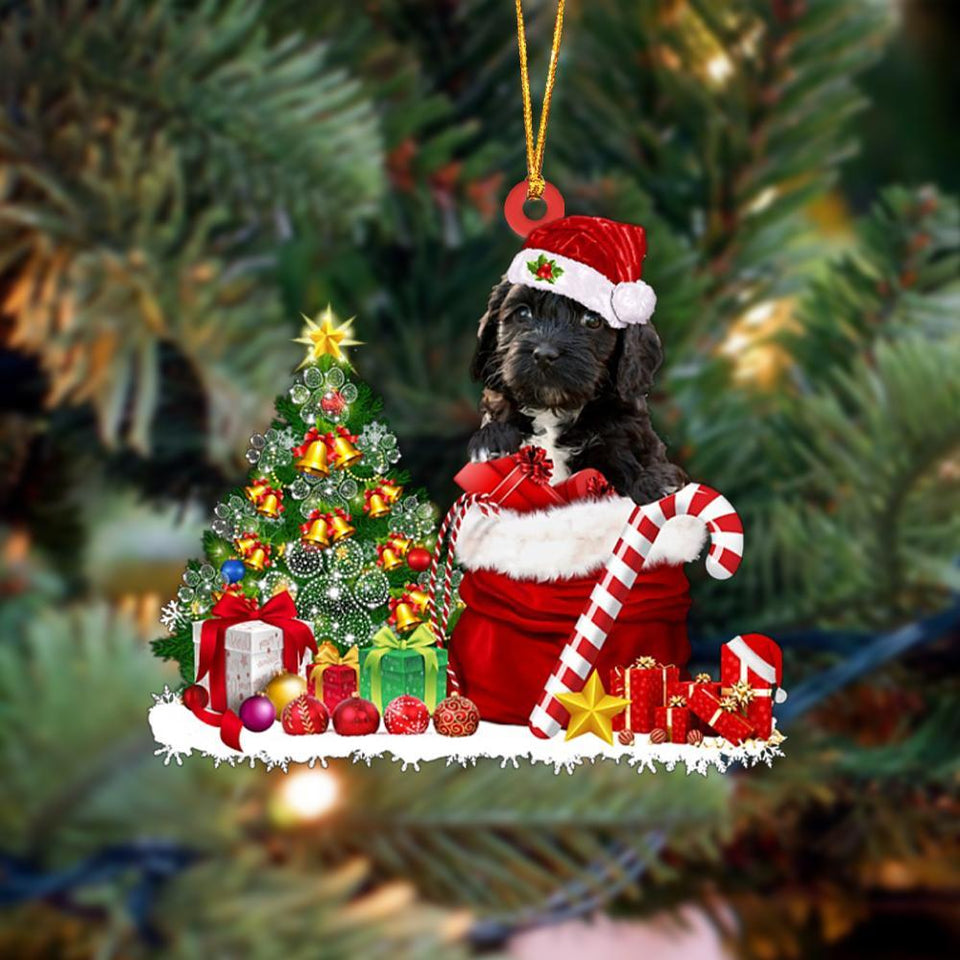 Godmerch- Ornament- Cockapoo Gift Bag Merry Christmas Ornament Dog Ornament, Car Ornament, Christmas Ornament