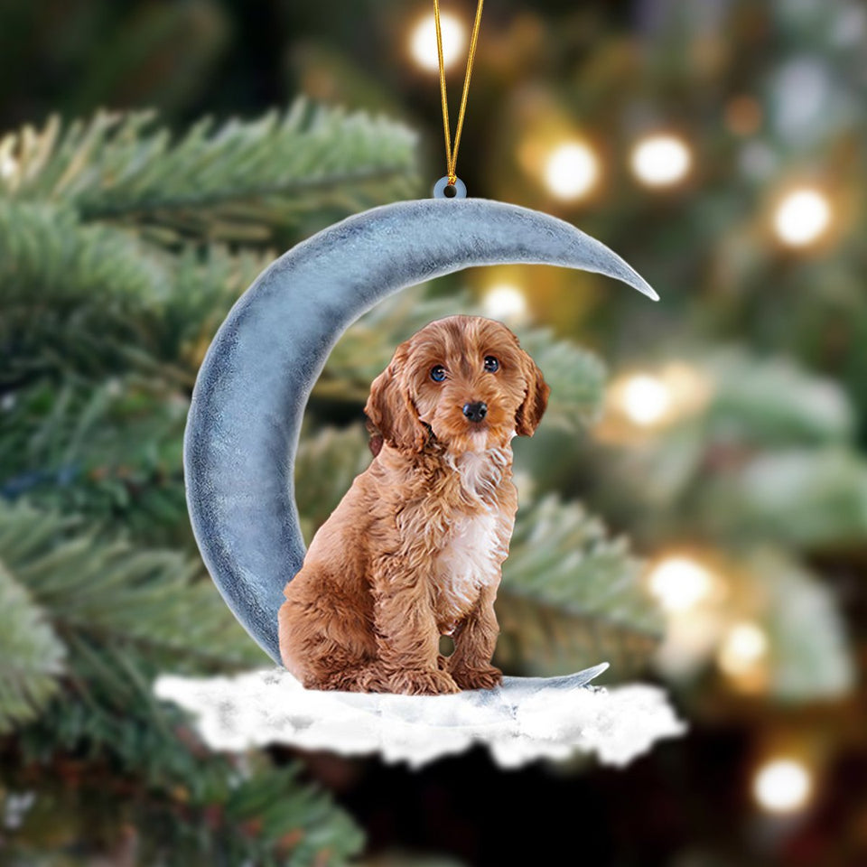 Godmerch- Ornament- Cockapoo Sits On The Moon Hanging Ornament Dog Ornament, Car Ornament, Christmas Ornament